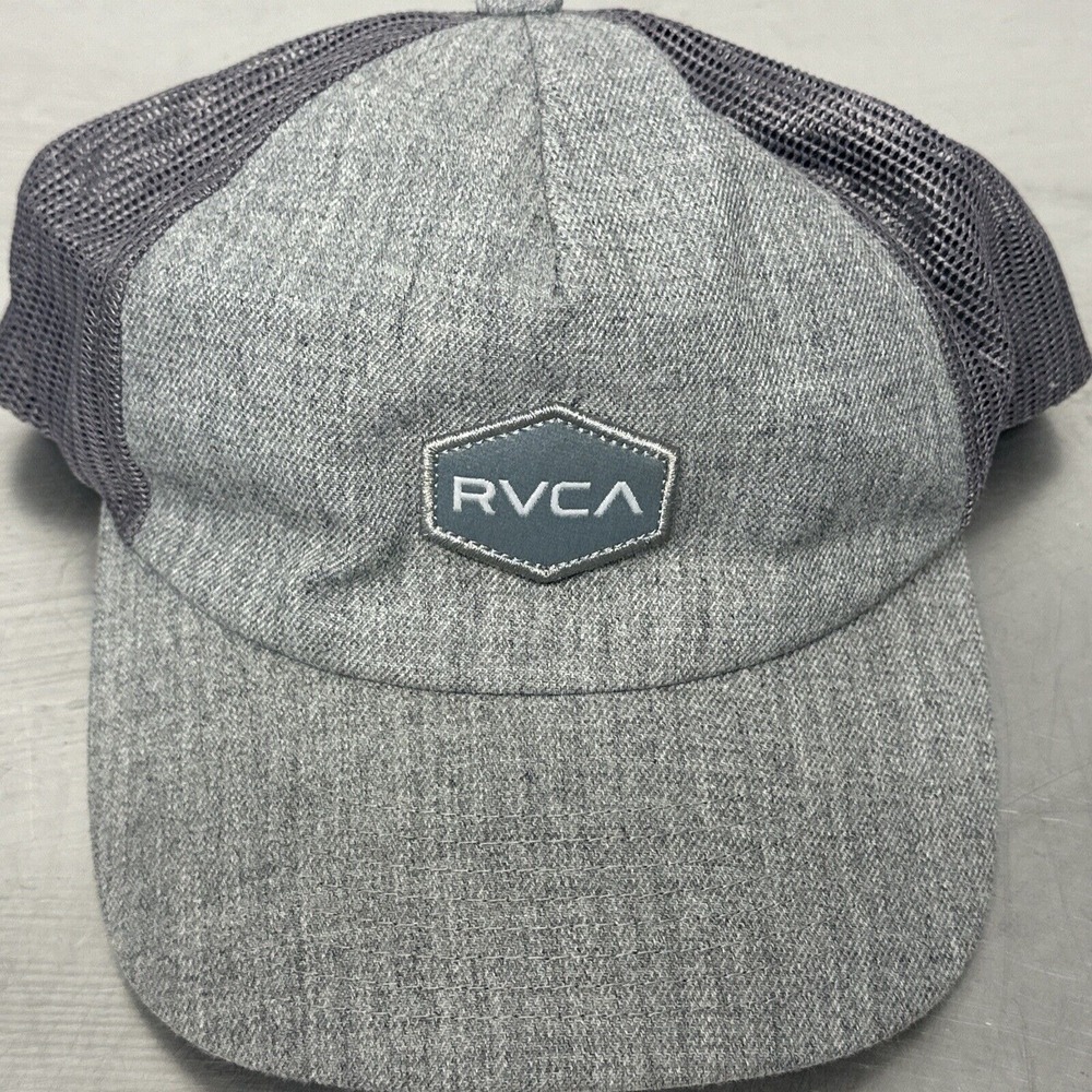 RVCA Trucker Hat Cap Adult Grey Heather Snapback Mesh Diamond Hex‎ Logo Men